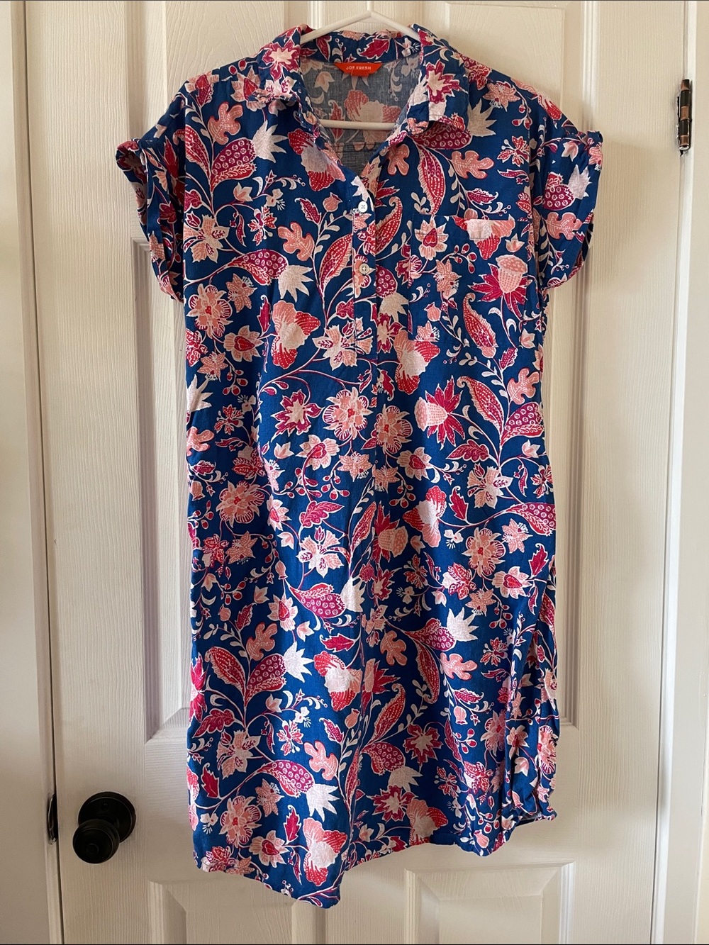 Joe fresh blue pink floral paisley linen blend dress.